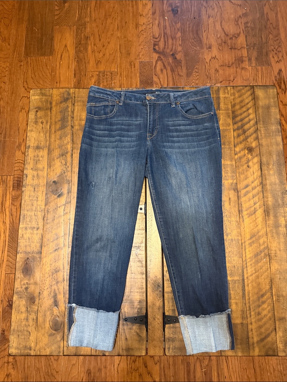 1822 Denim Dark Blue Boyfriend Jeans with Rolled Cuffs